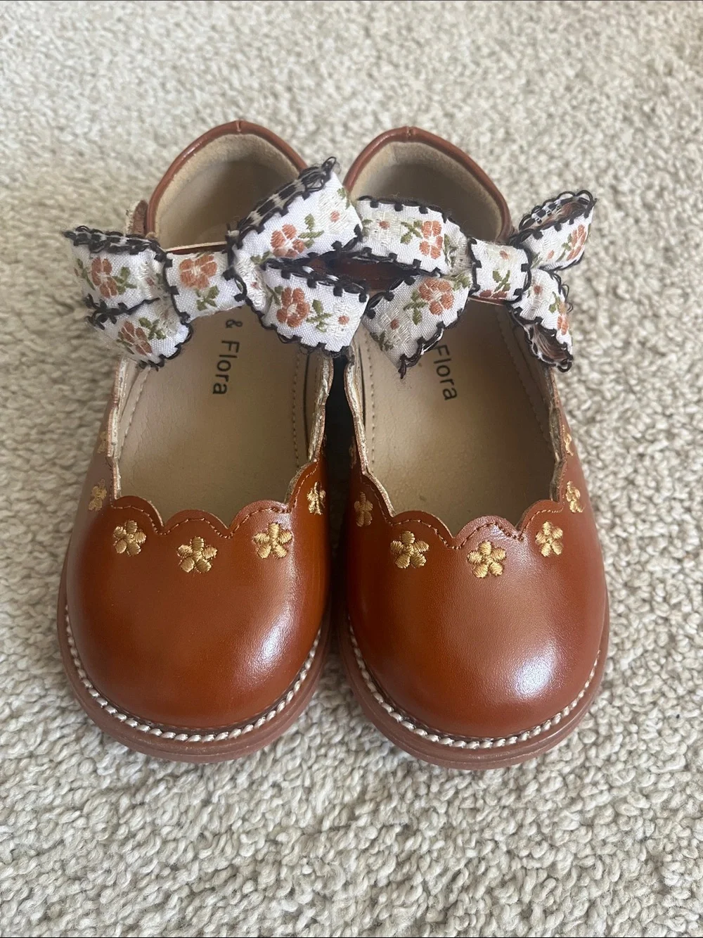 Girls' Floral Bow Brown Dress Shoes